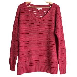 Aeropostale Oversized Slouchy Red Open Knit V-Neck Sweater Crochet Style Beach